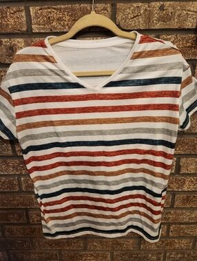 Classic Striped V-Neck Women’s Top in Multi-Color Size Med